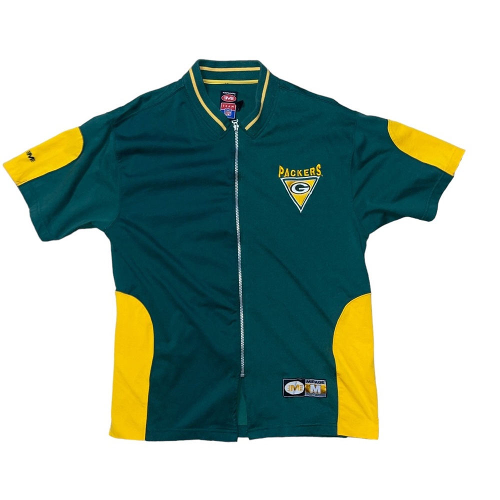 Mirage Vintage Greenbay Packers Full Zip Short Sleeve Shirt Size Medium